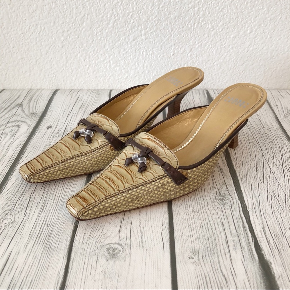 AUDREY BROOKE Paula Leather/Fabric Mule with Bow